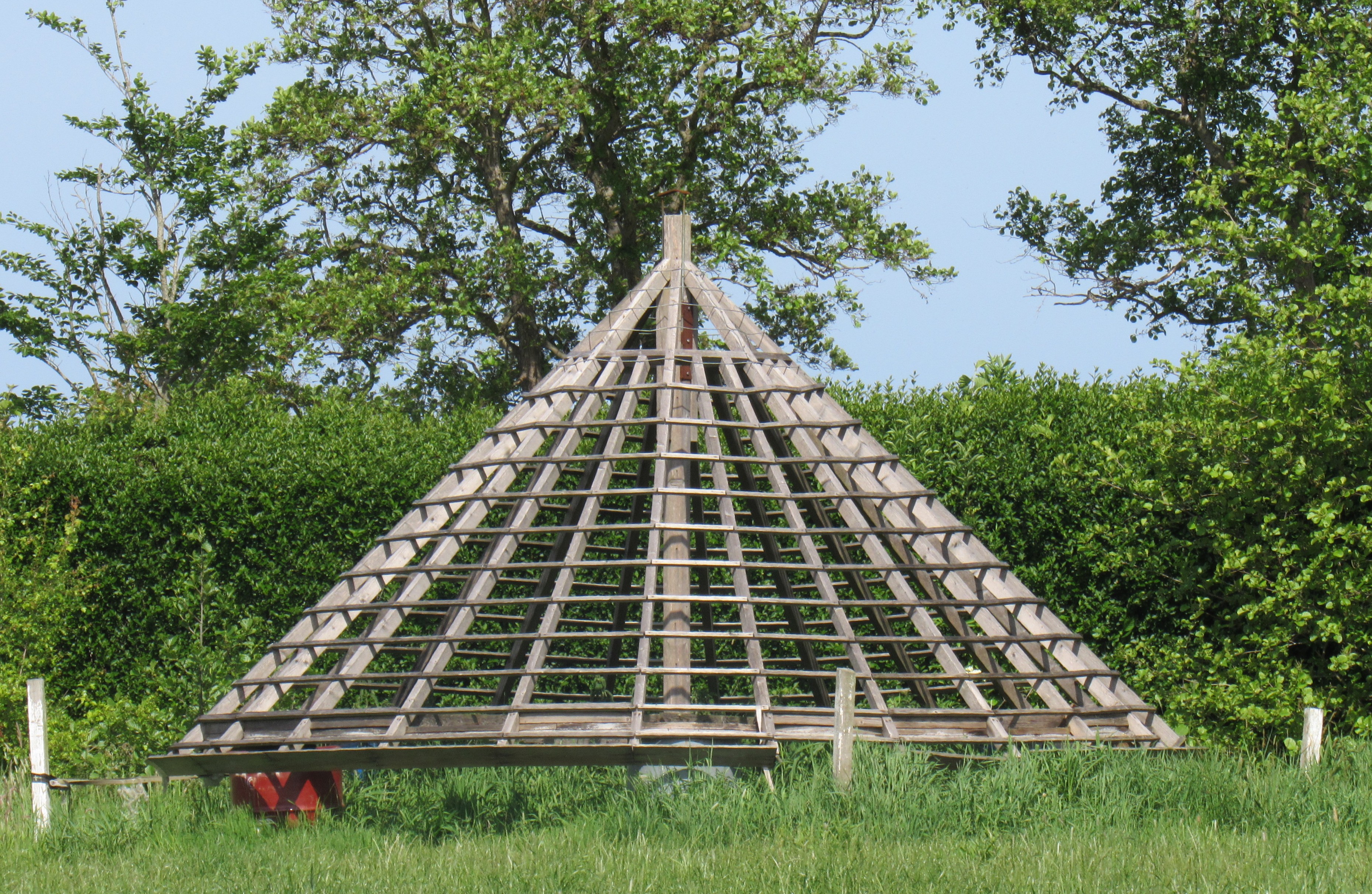 ribbed cone shaped structure, likely the unfinished roof of a silo