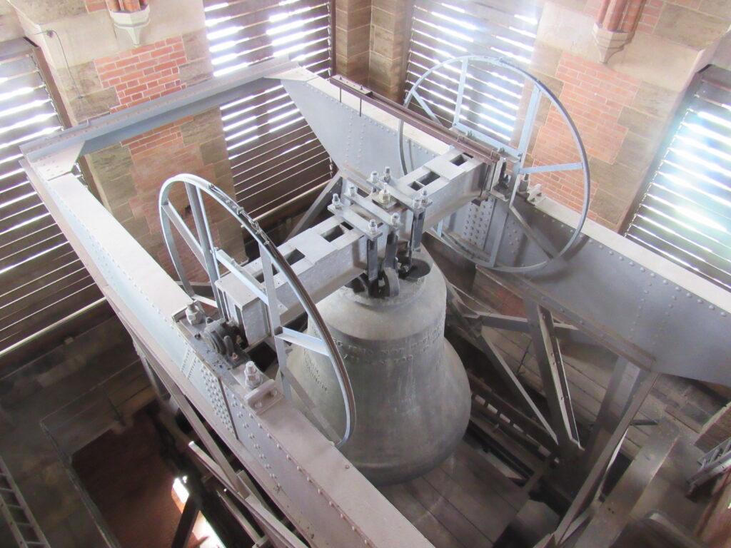 church bell in tower, from above.