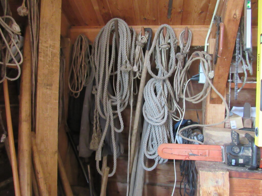 ropes hanging on a wall in dutch windmill